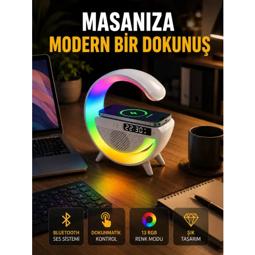 Mey İthalat® 13 Renk Seçenekli Kablosuz Şarj Cihazlı LED Lamba