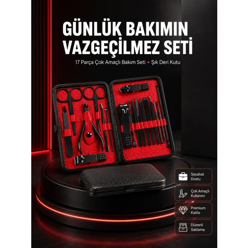 Mey İthalat® 17 Parçalık Profesyonel Manikür Seti – Paslanmaz Çelik Yeni Nesil
