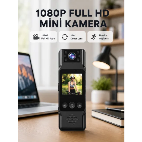 Mey İthalat® 180 Derece Dönebilen Mini Kamera Full HD TFT Ekran Hareket Sensörlü (Kopya)