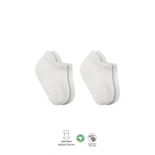 Mey İthalat®   2Li Sneakers Kaymaz Basic Penye Çorap 20103 Ekru Ekru