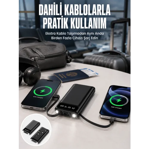 Mey İthalat® 20.000 Mah Led Işıklı LCD Ekran USB Girişli Type-C Lightning Powerbank Yeni Nesil