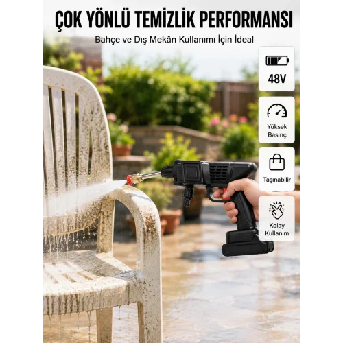 Mey İthalat® 2025 Model 48V Şarjlı Basınçlı Yıkama Tabancası Orijinal Seri