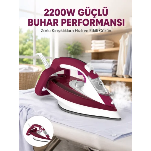 Mey İthalat® 2200W Seramik Kaplama Estetik Tasarımı 360 Derece Dönebilir Kablosu