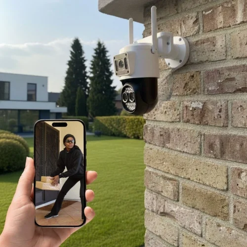 Mey İthalat®  3 Kameralı Kablolu Akıllı Güvenlik Kamerası – 360° PTZ Hareketli, Çift Antenli, WiFi IP, Gece Görüşlü Dış Mekan Kamera