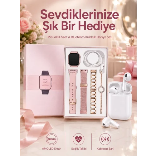 Mey İthalat® 3 Kordonlu Dokunmatik Ekran Akıllı Saat ve 2.Nesil Kablosuz Bluetooth Kulaklık ANC/ENC