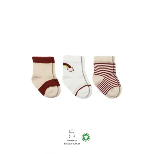 Mey İthalat®   3Lü Penye Rainbow Soket Çorap BS10113 Kiremit