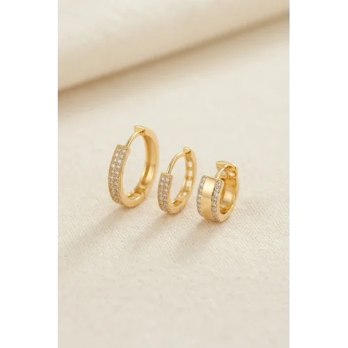 Mey İthalat® 3 lü Set Gold Renk Halka Model Küpe