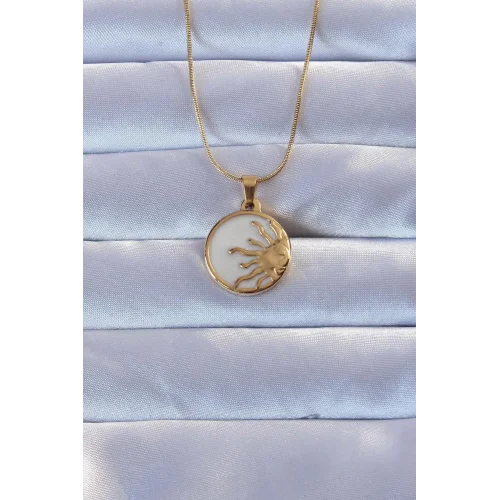 Mey İthalat® 316L Altın Renk Mineli Parlayan Güneş Kolye