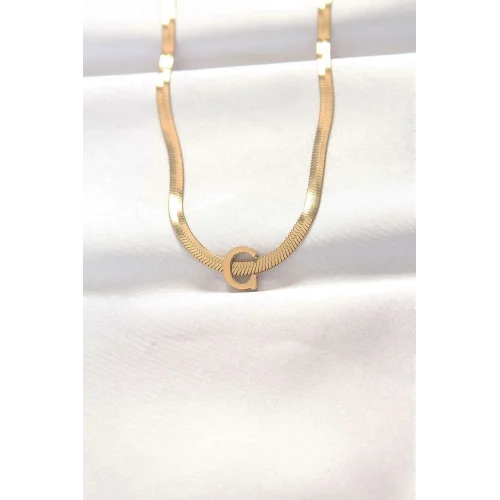 Mey İthalat® 316L Çelik C Harfli Gold Renk İtalyan Zincirli Kolye