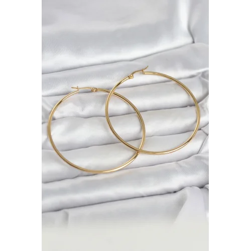 Mey İthalat® 316L Çelik Gold Renk 60 mm Halka Kadın Küpe