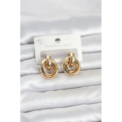 Mey İthalat® 316L Çelik Gold Renk Halka Model Kadın Küpe