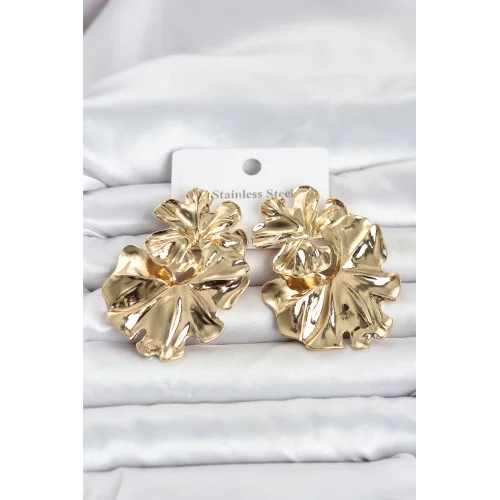 Mey İthalat® 316L Çelik Gold Renk Lotus Model Kadın Küpe
