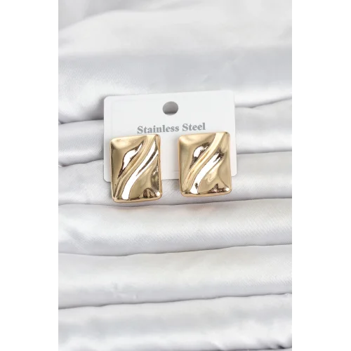 Mey İthalat® 316L Çelik Gold Renk Plaka Model Kadın Küpe
