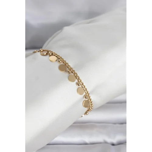 Mey İthalat® 316L Çelik Gold Renk Pullu Model Kadın Bileklik