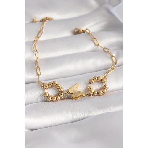 Mey İthalat® 316L Çelik Gold Renk Simli Kelebek Figür Kadın Bileklik