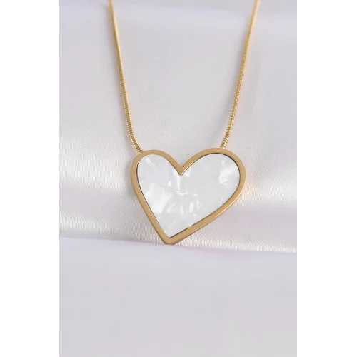 Mey İthalat® 316L Çelik Zincir Altın Renk Mermer Desenli Kalp Kolye