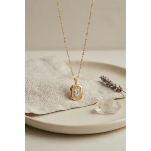 Mey İthalat® 316L Çelik Zincir Gold Renk Kare Form Kolye