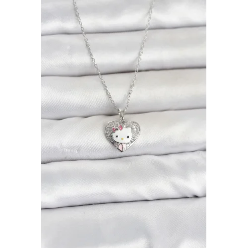 Mey İthalat® 316L Çelik Zincir Gümüş Renk Kitty Model Kolye