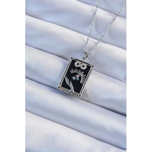 Mey İthalat® 316L Çelik Zincir Gümüş Renk Zirkon Taşlı Sonsuzluk Figürlü Tarot Kolye