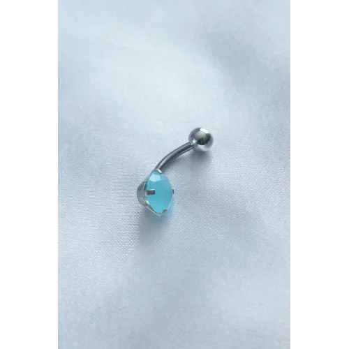 Mey İthalat® 316L Cerrahi Çelik Mavi Taşlı Göbek Piercing