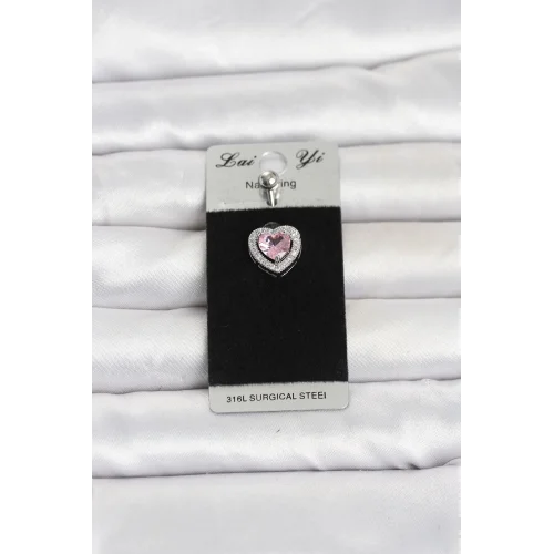 Mey İthalat® 316L Cerrahi Çelik Pembe Kalp Model Göbek Piercing