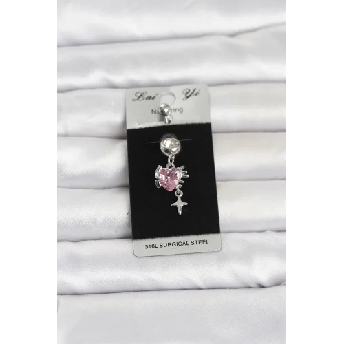Mey İthalat® 316L Cerrahi Çelik Pembe Zirkon Taşlı Model Göbek Piercing