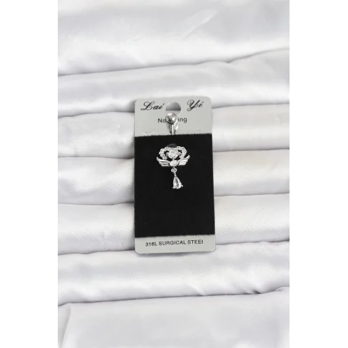 Mey İthalat® 316L Cerrahi Çelik Zirkon Taşlı Kanatlı Model Göbek Piercing