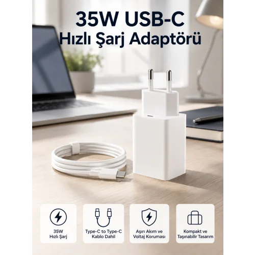 Mey İthalat® 35W USB-C Hızlı Şarj Adaptörü Type-C to C Kablo Seti