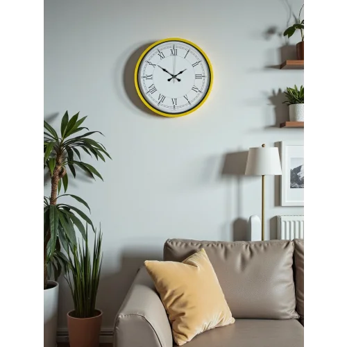 Mey İthalat® 36 Cm Sarı Dekoratif Duvar Saati