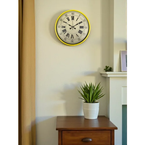 Mey İthalat® 36 Cm Sarı Retro Duvar Saati
