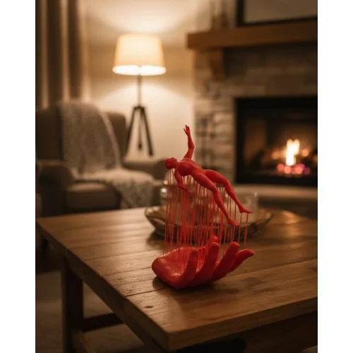 Mey İthalat® 3D El Formlu İnsan Figürü Kırmızı Modern Soyut Dekoratif Biblo 12x18 cm