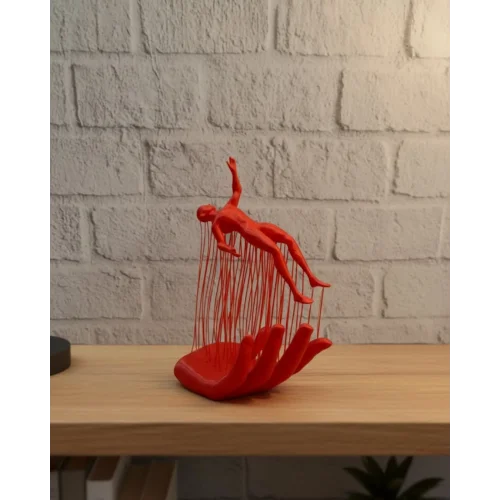 Mey İthalat® 3D El Formlu İnsan Figürü Kırmızı Soyut Tasarım Dekoratif Biblo 12x18 cm