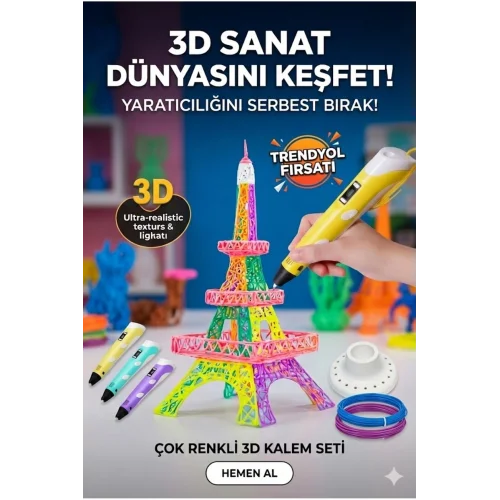 Mey İthalat® 3D Kalem Seti (SARI) Dijital Göstergeli + 3 Renk Filament Hediyeli Eğitici Yazıcı ABS/PLA Uyumlu