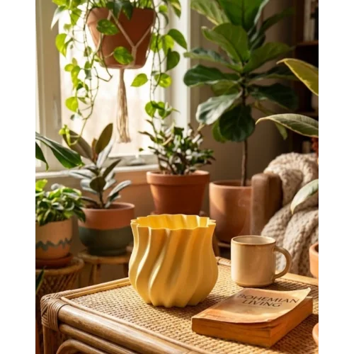 Mey İthalat® 3D KIVRIMLI VAZO SARI