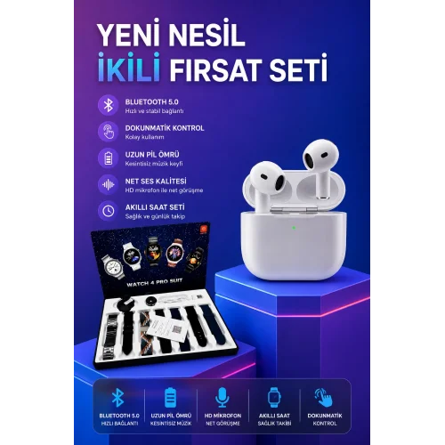 Mey İthalat® 3.Nesil TWS Bluetooth Kulaklık Bluetooth Bağlantılı Akıllı Saat Amoled Ekran Plastik Hasır Kordon