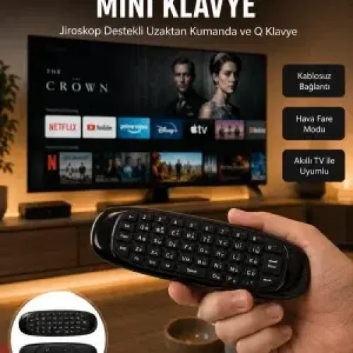 Mey İthalat® 3’ü 1 Arada Kablosuz Hava Mouse Mini Klavye Kumanda Yeni Nesil