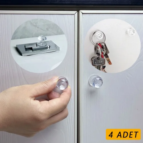 Mey İthalat® 4 Adet Kristal Tasarımlı Çok Amaçlı Yapışkanlı Tutacak Buton