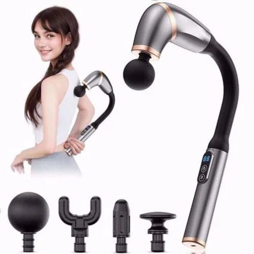 Mey İthalat® 4 Farklı Başlıklı Uzun Saplı Derin Doku Masaj Tabancası, Boyun, Omuz ve Sırt için Ergonomik Saplı Çoklu Masaj Modlu Taşınabilir Masaj Aleti