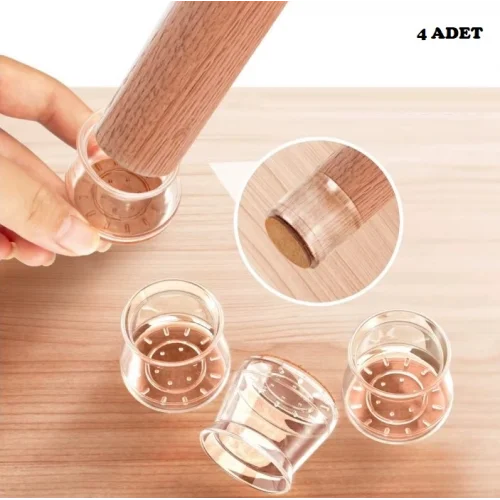 Mey İthalat® 4lü Keçeli Şeffaf Silikon Sandalye Ayak Koruyucu Seti