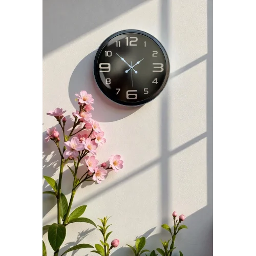 Mey İthalat® 40 cm Siyah Metal Modern Duvar Saati