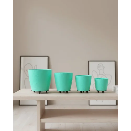 Mey İthalat® 4’lü 3D Ayaklı Yeşil Saksı Seti Dekoratif Modern Tasarım