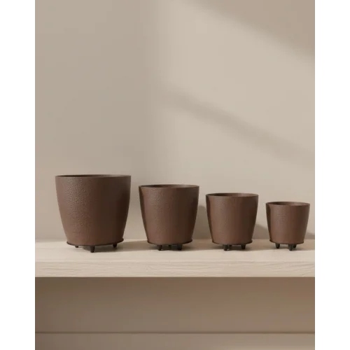 Mey İthalat® 4’lü 3D Kahverengi Dekoratif Vazo Seti Modern Ayaklı Şık Saksı Takımı