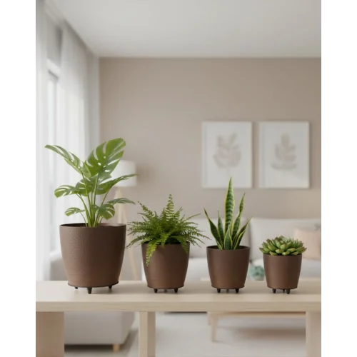 Mey İthalat® 4LÜ VAZO KAHVERENGİ