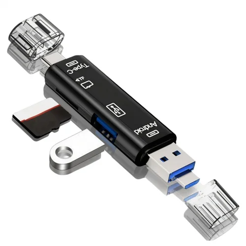 Mey İthalat® 5 In 1 Çok Fonksiyonlu USB 2.0 Micro Sd Kart Okuyucu - Usb/micro Usb/type-C Çıkışlı, Otg Çevirici