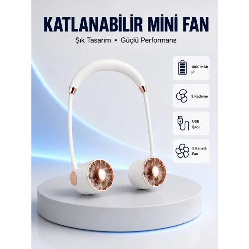 Mey İthalat® 5 Kanatlı Sessiz Mini Fan 3 Vitesli Katlanabilir Asılabilir