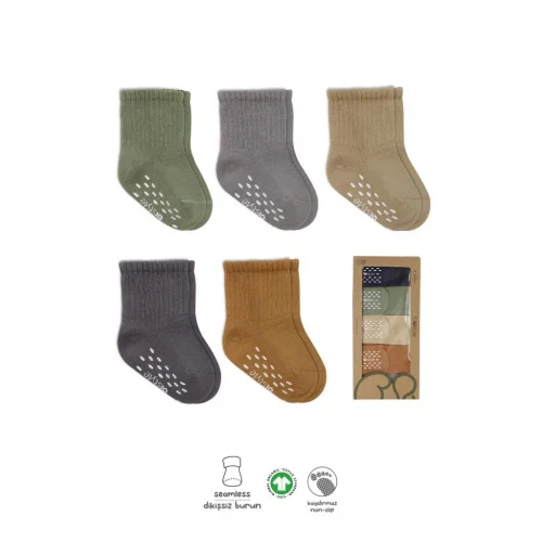 Mey İthalat®   5Li Penye Kaymaz Düz Soket Çorap 10121 Yeşil