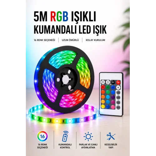 Mey İthalat® 5M RGB Işıklı Her Ortama Uygun Led Işık