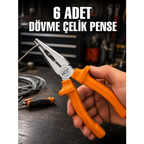 Mey İthalat® 6 Adet Dövme Çelik Pense El Aleti Seti