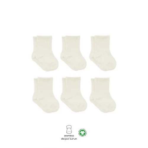 Mey İthalat® 6Lı Basic Penye Soket Çorap 10101 Ekru
