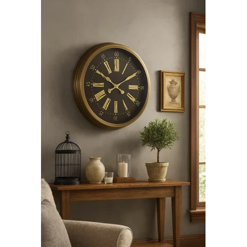 Mey İthalat® 60 cm Eskitme Metal Roma Rakamlı Duvar Saati